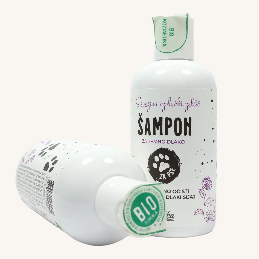 BIO pasji šampon za temno dlako (250 ml) od Cvetka zeliščno posestvo | Na voljo pri Forapet