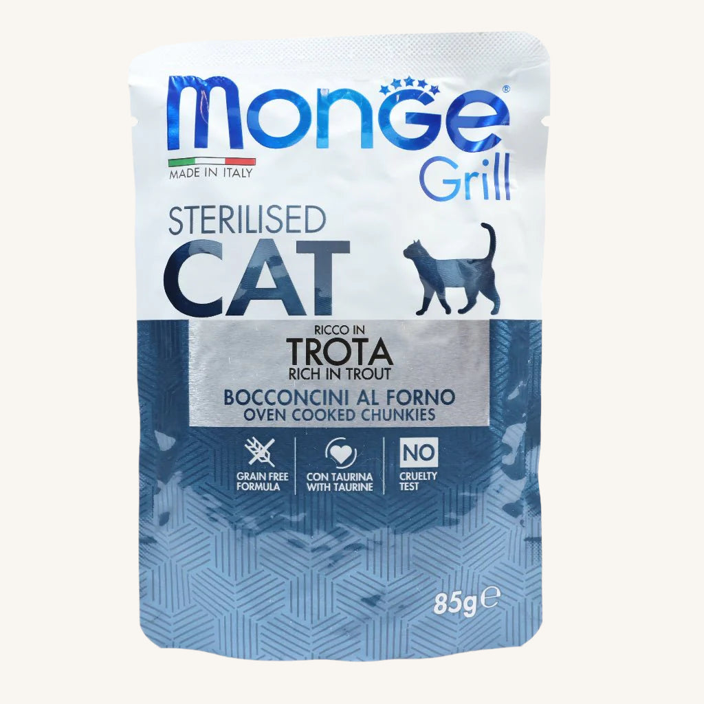 DONACIJA Monge Grill ǀ STERILISED mačja mokra hrana - POSTRV 85 g od Monge | Na voljo pri Forapet