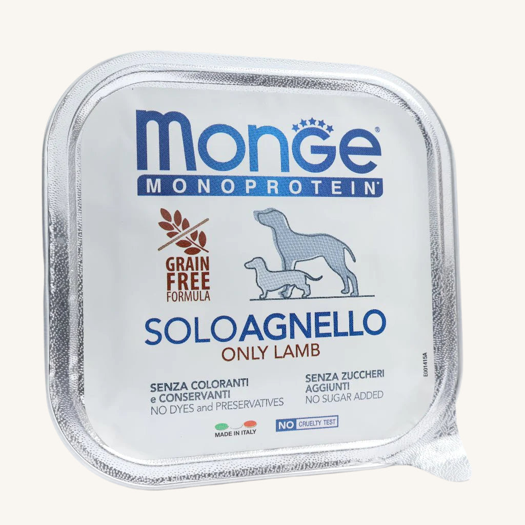 DONACIJA Monge ǀ MONOPROTEINSKA pasja mokra hrana - JAGNJETINA 150 g od Monge | Na voljo pri Forapet