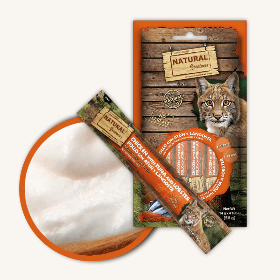 Natural Greatness ǀ mačji kremni priboljšek - PIŠČANEC, TUNA & JASTOG 4x14 g od Natural Greatness | Na voljo pri Forapet