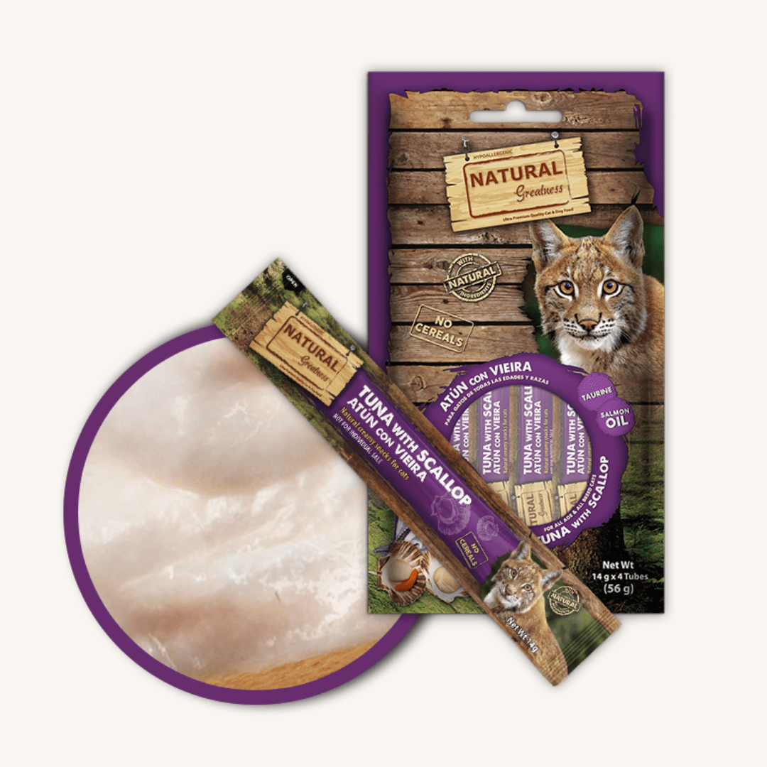 Natural Greatness ǀ mačji kremni priboljšek - TUNA & POKROVAČA 4x14 g od Natural Greatness | Na voljo pri Forapet