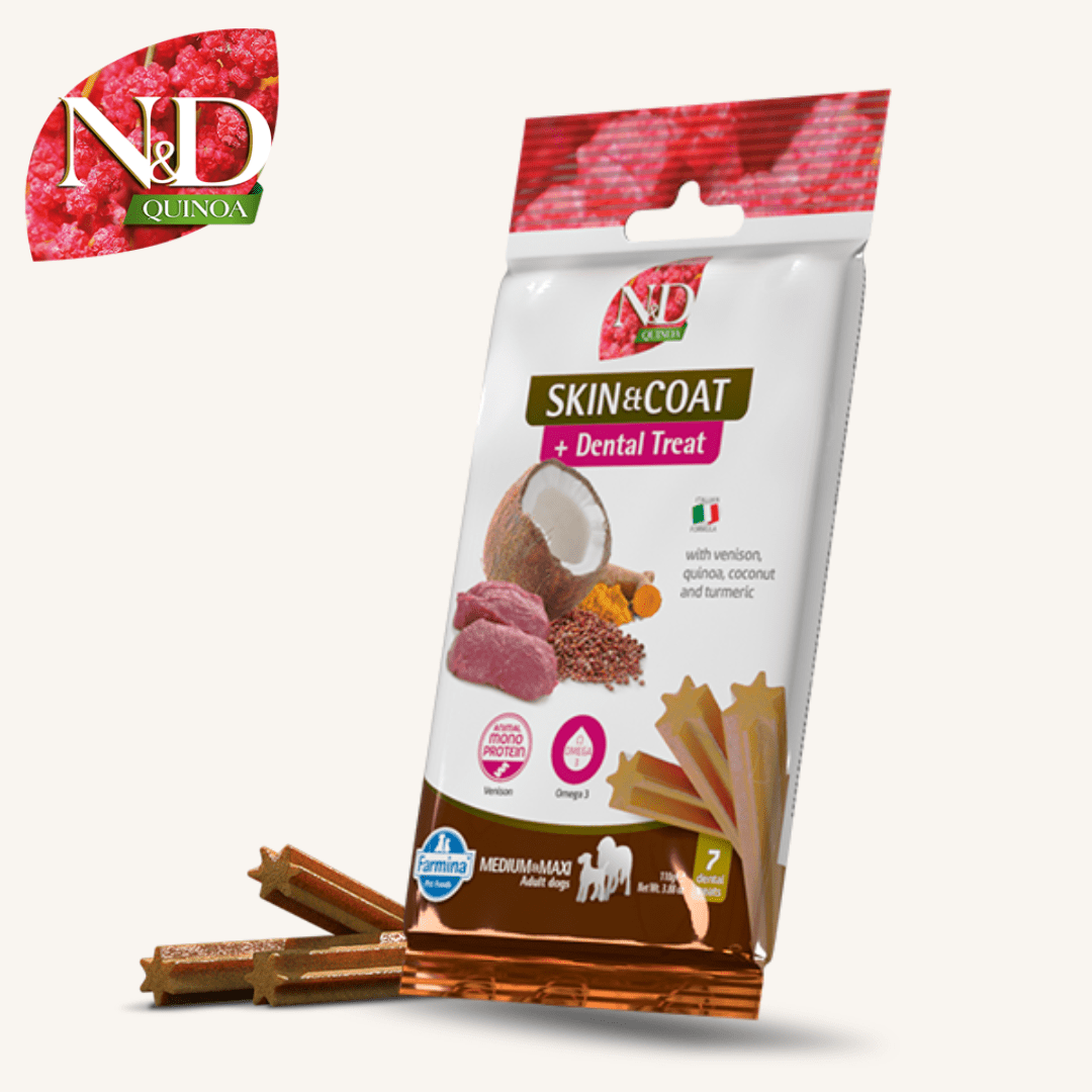 N&D Quinoa ǀ MONOPROTEINSKI MEDIUM & MAXI pasji priboljški - KOŽA & DLAKA (divjačina) 100 g od N&D Quinoa I Farmina | Na voljo pri Forapet