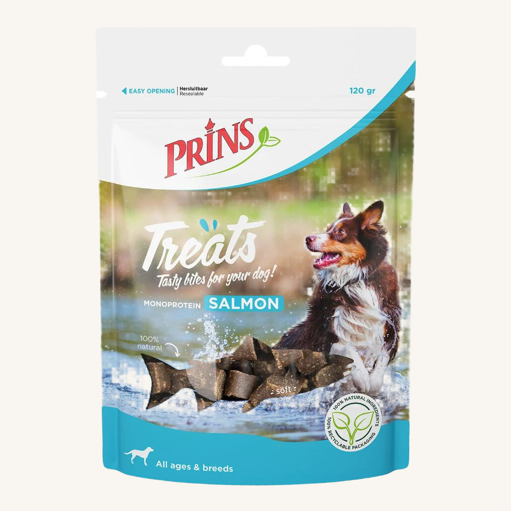 Prins ǀ MONOPROTEINSKI pasji priboljški - LOSOS 120 g od Prins | Na voljo pri Forapet