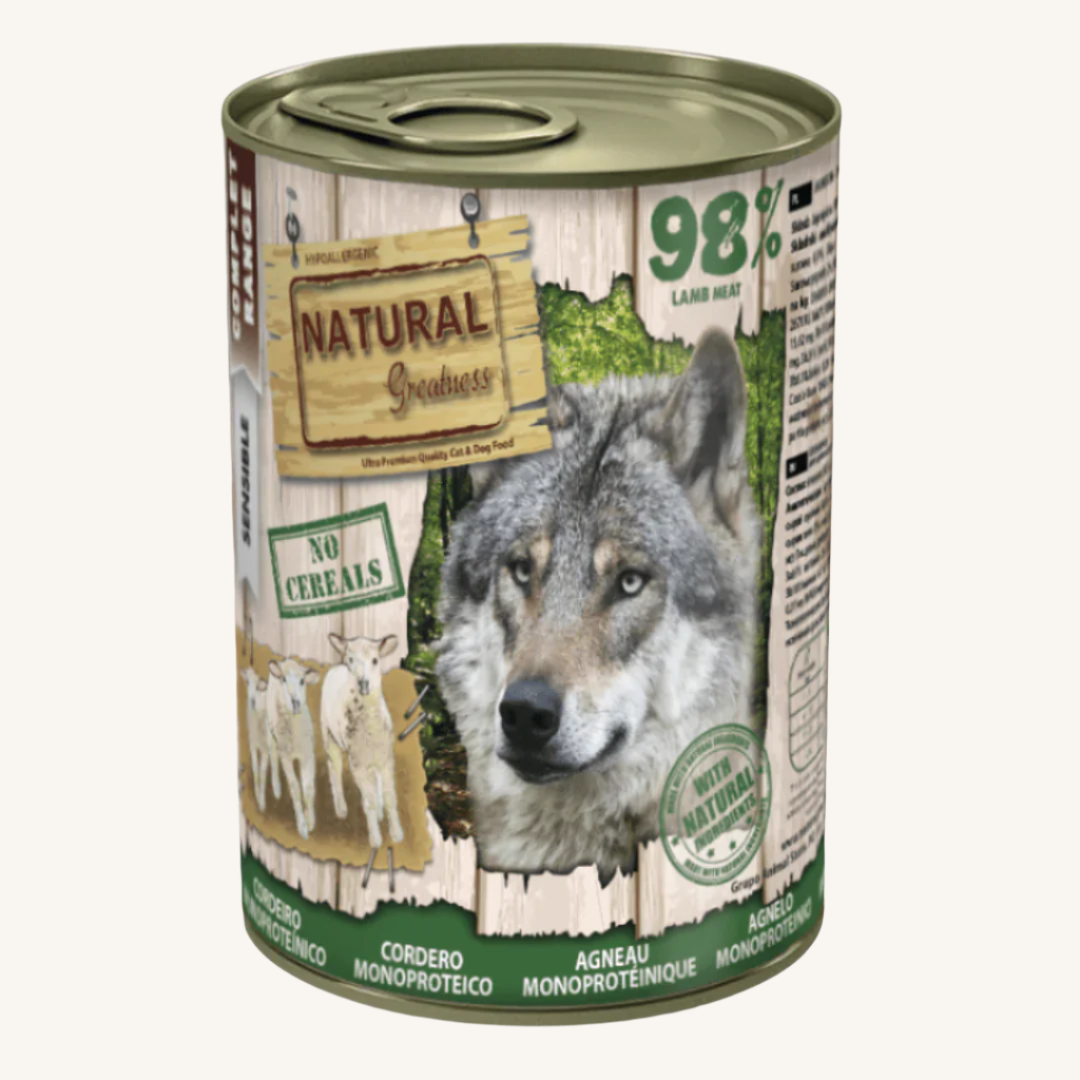 Natural Greatness ǀ MONOPROTEINSKA pasja mokra hrana - JAGNJETINA 400 g od Natural Greatness | Na voljo pri Forapet