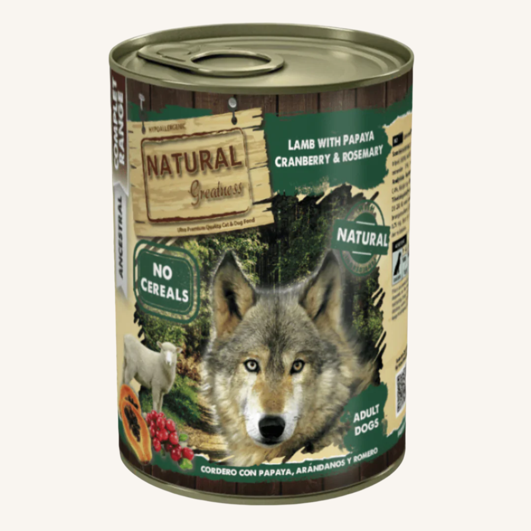 Natural Greatness ǀ MONOPROTEINSKA pasja mokra hrana - JAGNJETINA & PAPAJA 400 g od Natural Greatness | Na voljo pri Forapet