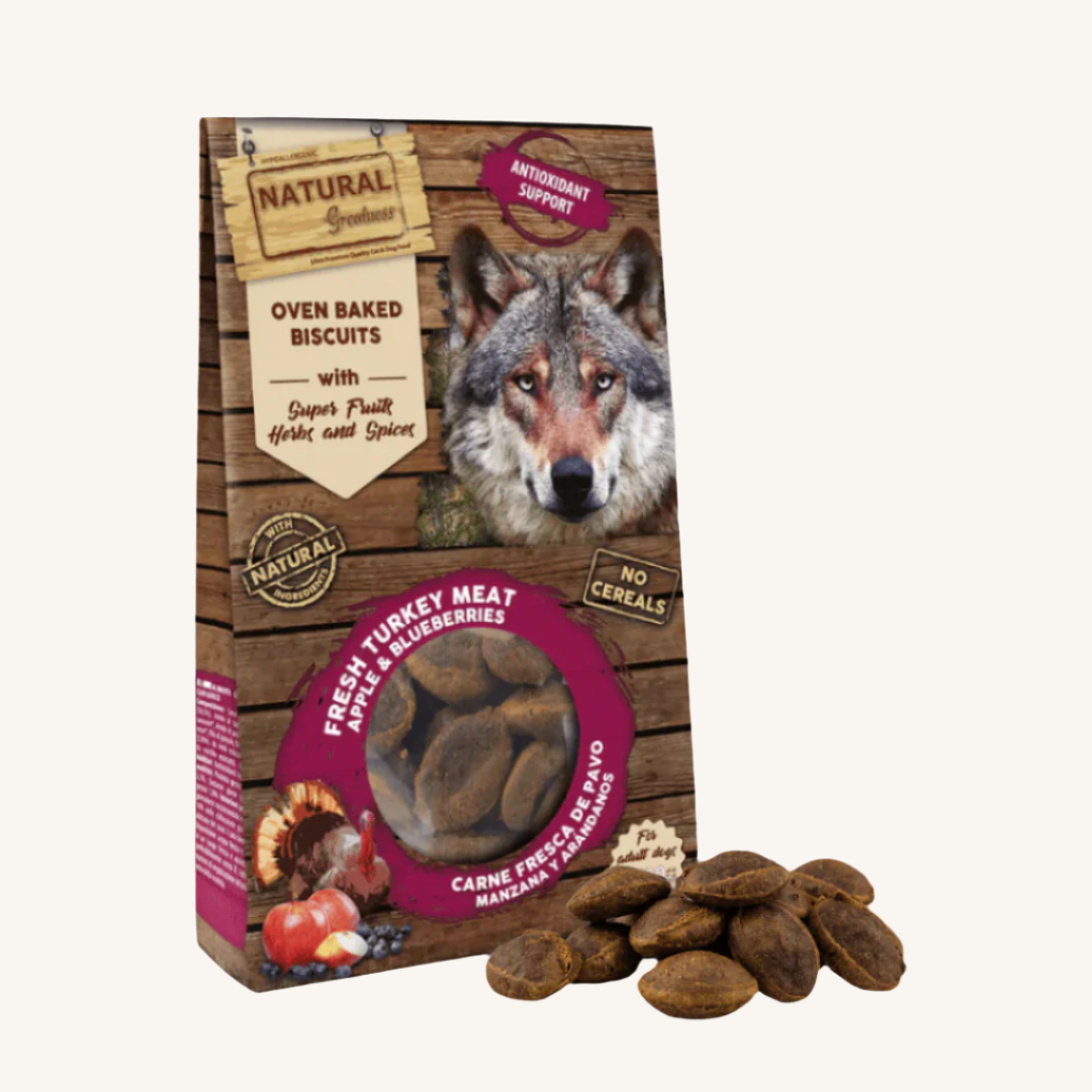 Natural Greatness ǀ pasji priboljški - PURAN, JABOLKO & BOROVNICE 100 g od Natural Greatness | Na voljo pri Forapet