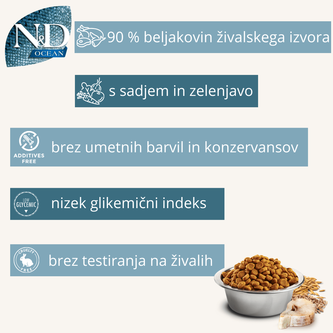 N&D Ocean ǀ MINI pasji briketi - POLENOVKA, PIRA, POMARANČA od N&D Ocean I Farmina | Na voljo pri Forapet
