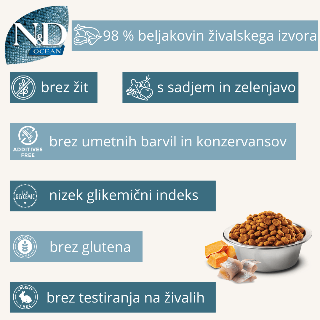 N&D Ocean ǀ MINI pasji briketi - SLED od N&D Ocean I Farmina | Na voljo pri Forapet