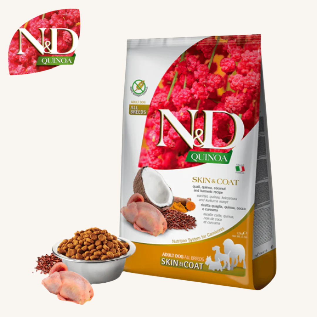 N&D Quinoa ǀ ALL SIZES pasji briketi - OBČUTLJIVA KOŽA (prepelica) 7 kg od N&D Quinoa I Farmina | Na voljo pri Forapet