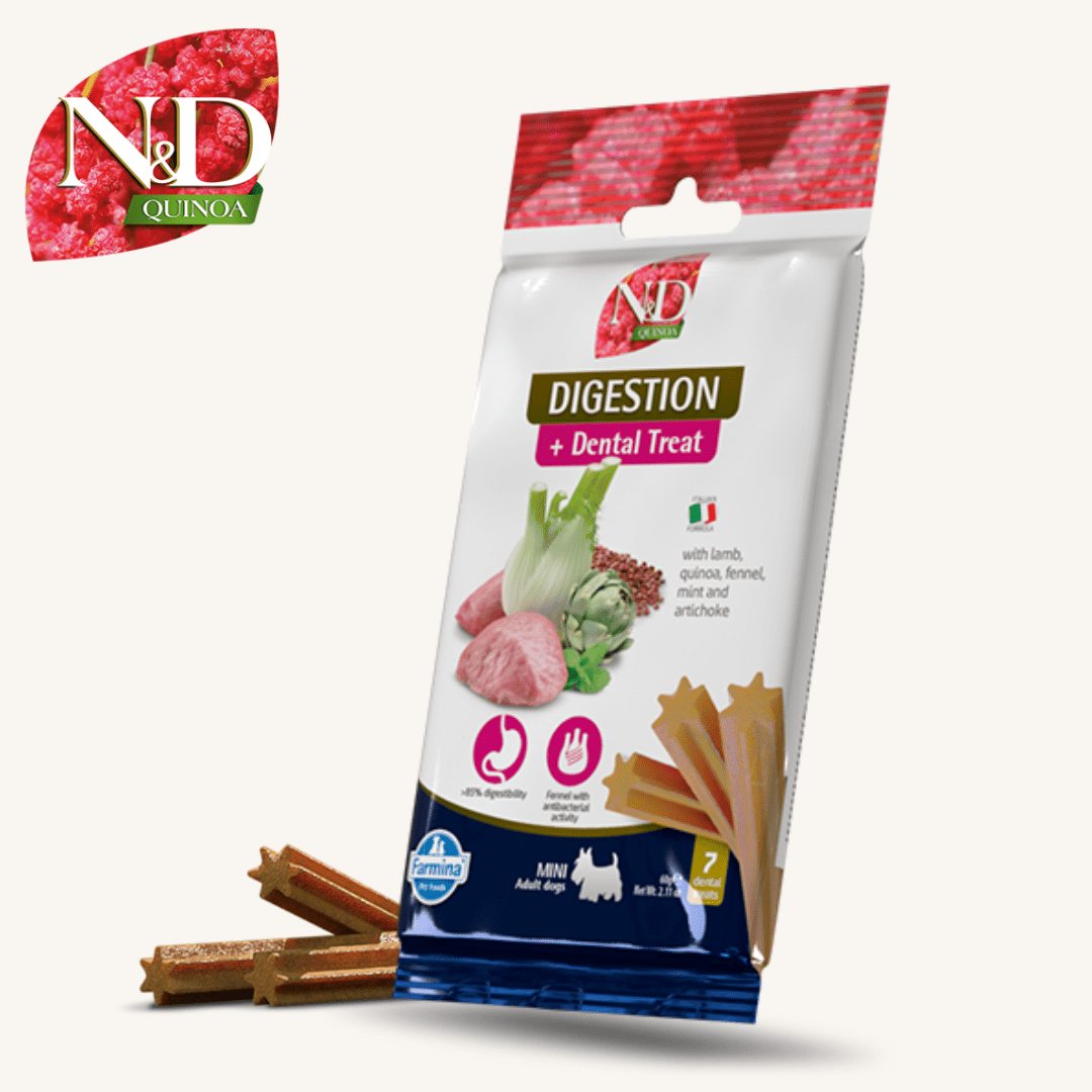 N&D Quinoa ǀ MINI pasji priboljški - PODPORA PREBAVI (jagnjetina) 60 g od N&D Quinoa I Farmina | Na voljo pri Forapet