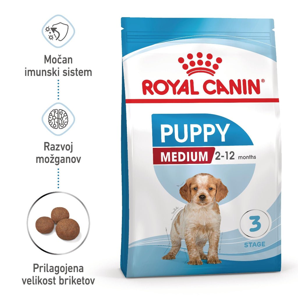 Royal Canin ǀ MEDIUM PUPPY pasji briketi - PERUTNINA od Royal Canin | Na voljo pri Forapet